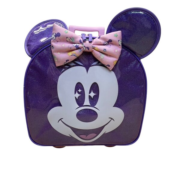 Disney Kids Purple & Pink Sparkling Minnie Mouse Rolling Luggage Size M - Picture 1 of 9